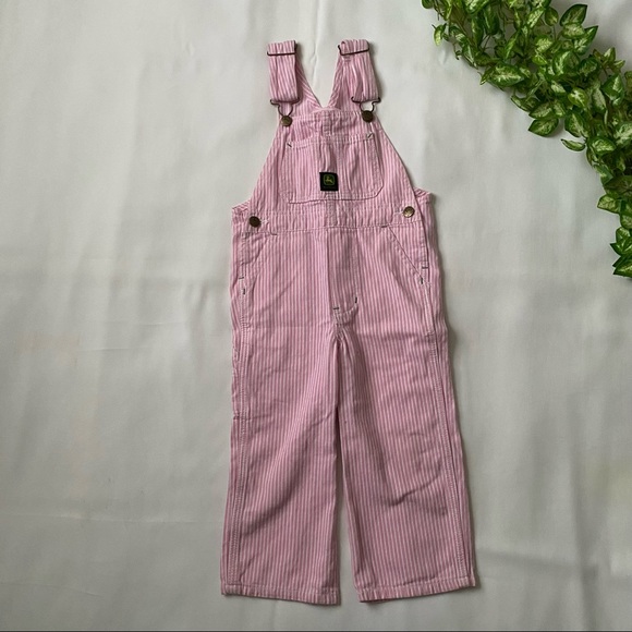 Pink and White Stripe Denim Overalls Size 4 - Picture 1 of 4